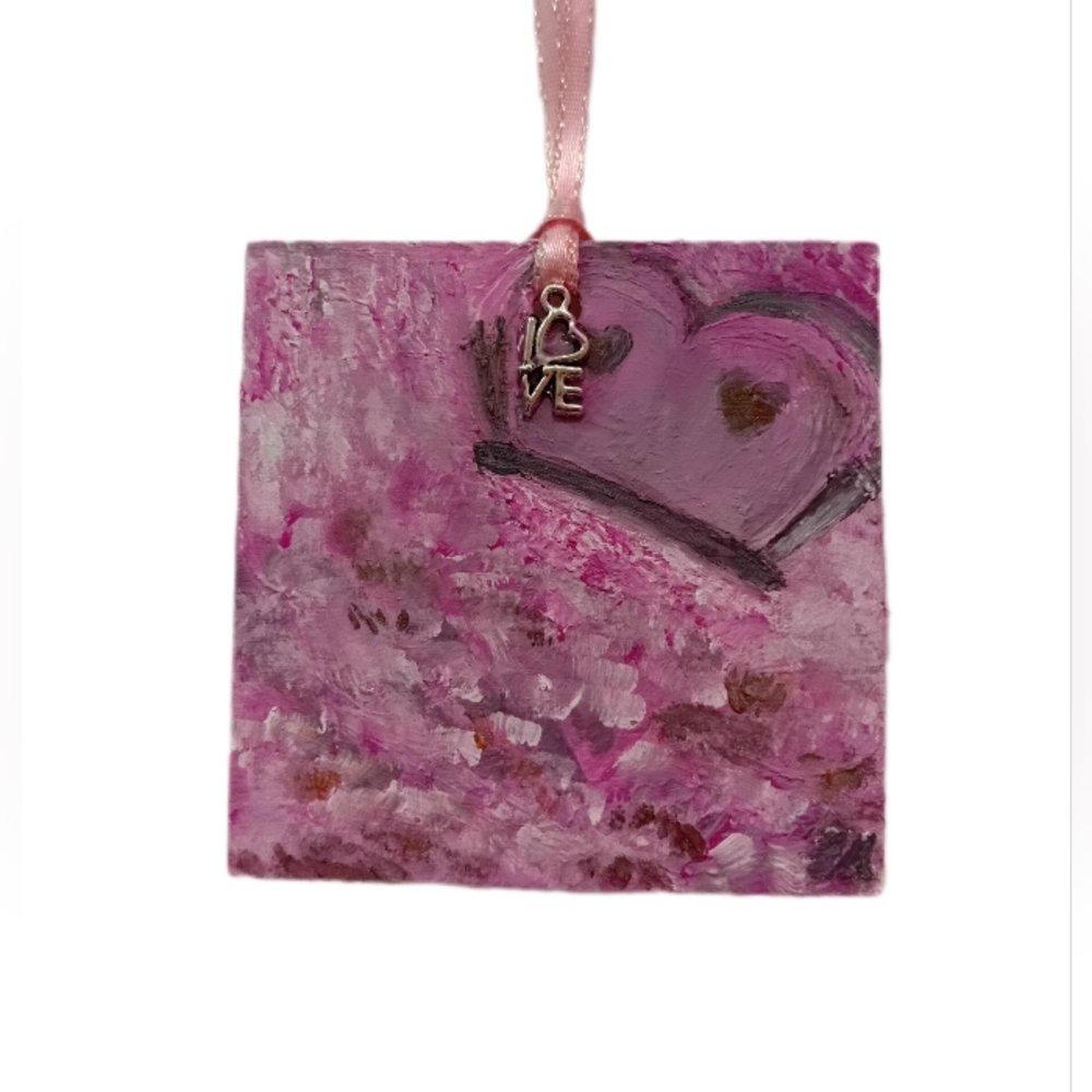 Pink Heart Butterfly Ornament Handpainted
